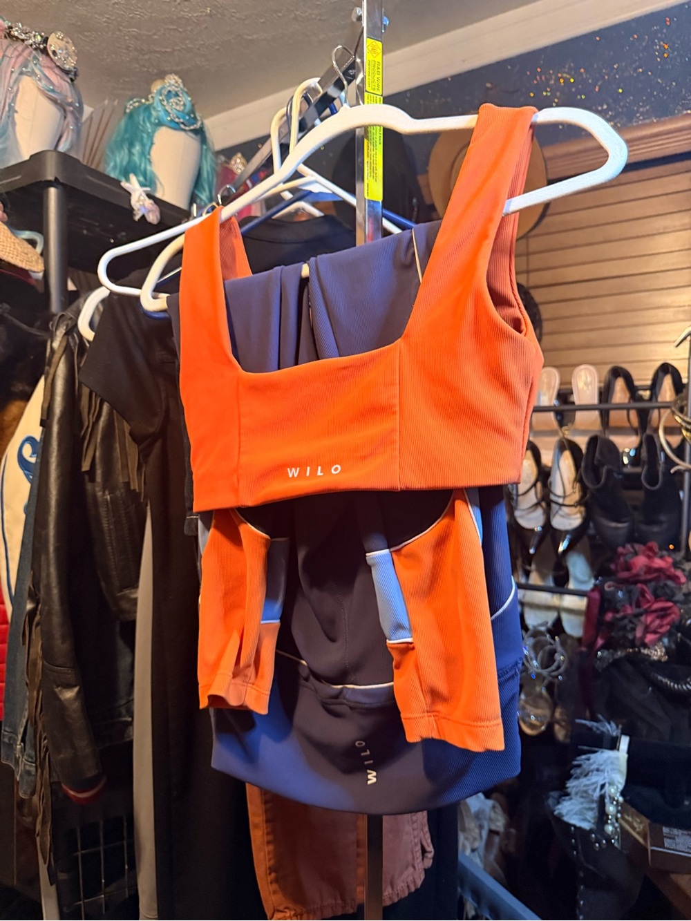 WILO Women's Orange Crop Tank Top and leggings